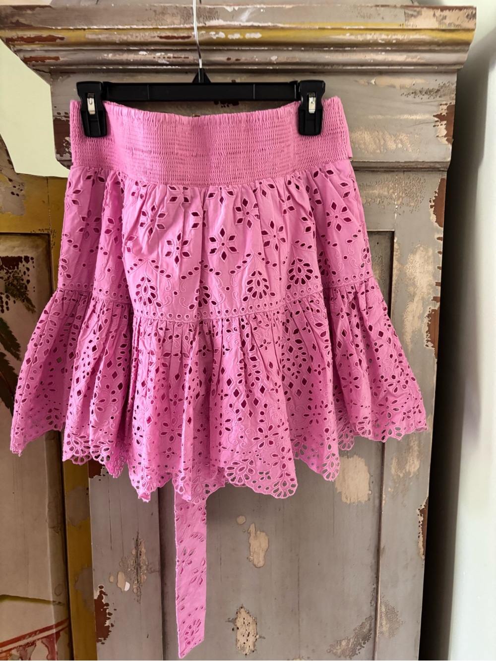 LoveShackFancy Pink Eyelet Tie-Waist Skater Skirt - Picture 10 of 13